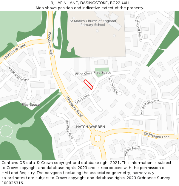 9, LAPIN LANE, BASINGSTOKE, RG22 4XH: Location map and indicative extent of plot