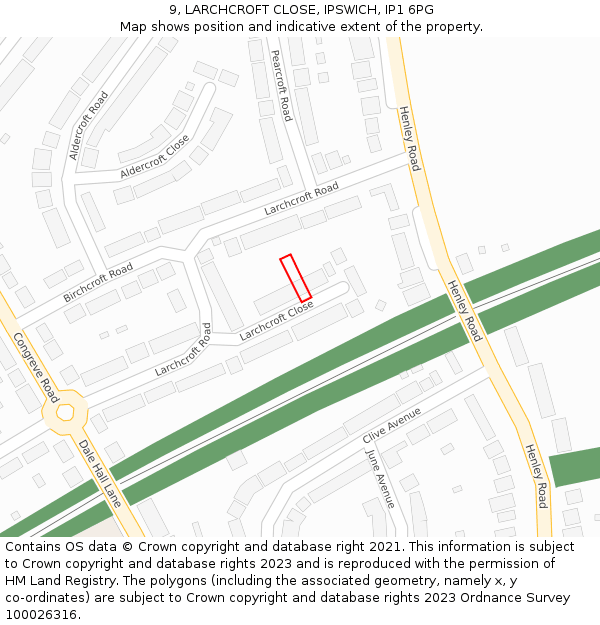 9, LARCHCROFT CLOSE, IPSWICH, IP1 6PG: Location map and indicative extent of plot