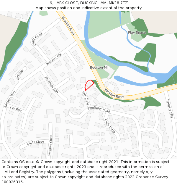 9, LARK CLOSE, BUCKINGHAM, MK18 7EZ: Location map and indicative extent of plot