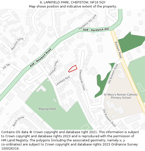 9, LARKFIELD PARK, CHEPSTOW, NP16 5QY: Location map and indicative extent of plot