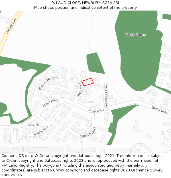 9, LAUD CLOSE, NEWBURY, RG14 2SL: Location map and indicative extent of plot