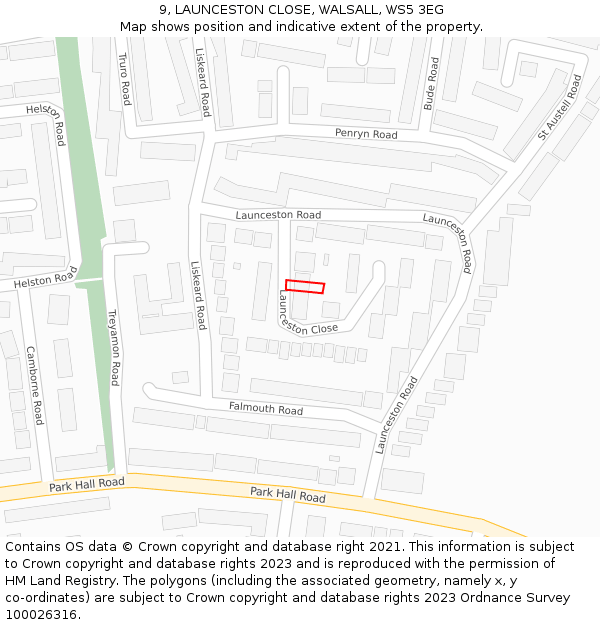 9, LAUNCESTON CLOSE, WALSALL, WS5 3EG: Location map and indicative extent of plot