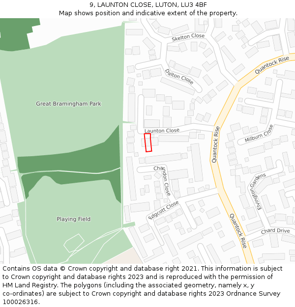 9, LAUNTON CLOSE, LUTON, LU3 4BF: Location map and indicative extent of plot