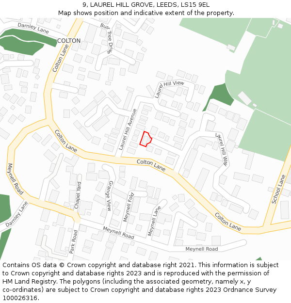 9, LAUREL HILL GROVE, LEEDS, LS15 9EL: Location map and indicative extent of plot
