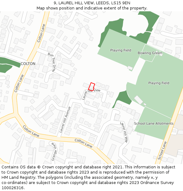 9, LAUREL HILL VIEW, LEEDS, LS15 9EN: Location map and indicative extent of plot