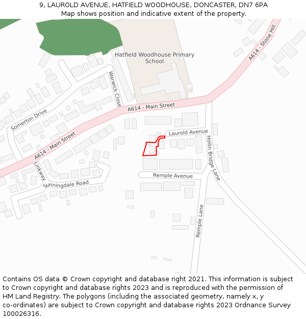 9, LAUROLD AVENUE, HATFIELD WOODHOUSE, DONCASTER, DN7 6PA: Location map and indicative extent of plot