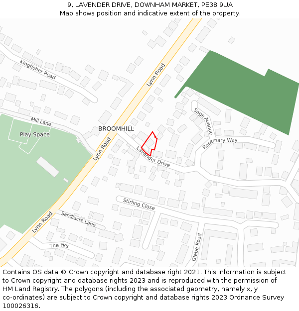 9, LAVENDER DRIVE, DOWNHAM MARKET, PE38 9UA: Location map and indicative extent of plot
