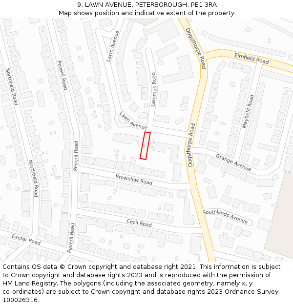 9, LAWN AVENUE, PETERBOROUGH, PE1 3RA: Location map and indicative extent of plot