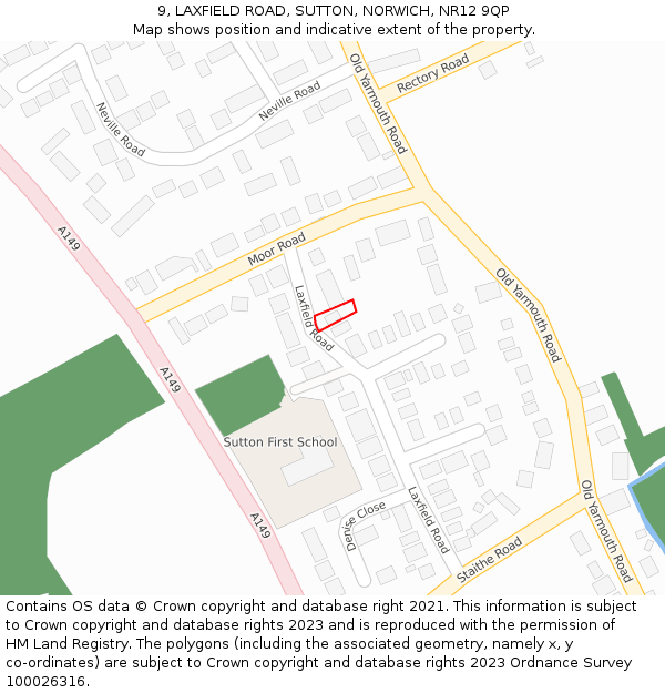 9, LAXFIELD ROAD, SUTTON, NORWICH, NR12 9QP: Location map and indicative extent of plot