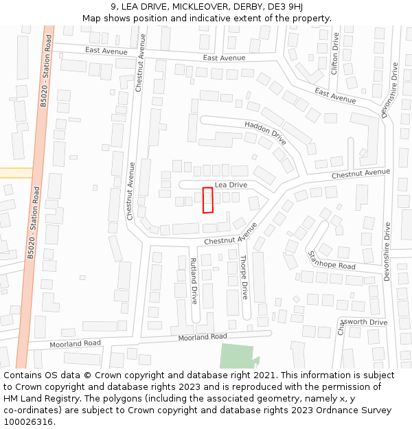 9, LEA DRIVE, MICKLEOVER, DERBY, DE3 9HJ: Location map and indicative extent of plot