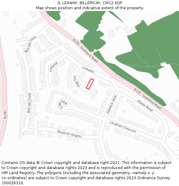 9, LEAWAY, BILLERICAY, CM12 9QP: Location map and indicative extent of plot