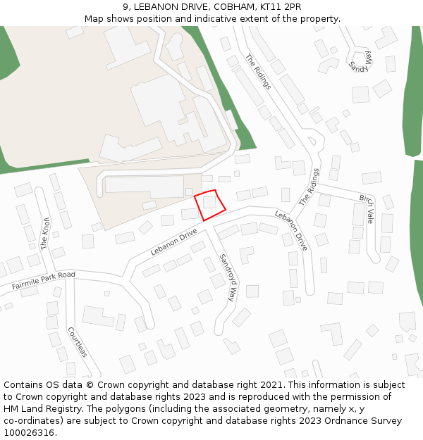 9, LEBANON DRIVE, COBHAM, KT11 2PR: Location map and indicative extent of plot
