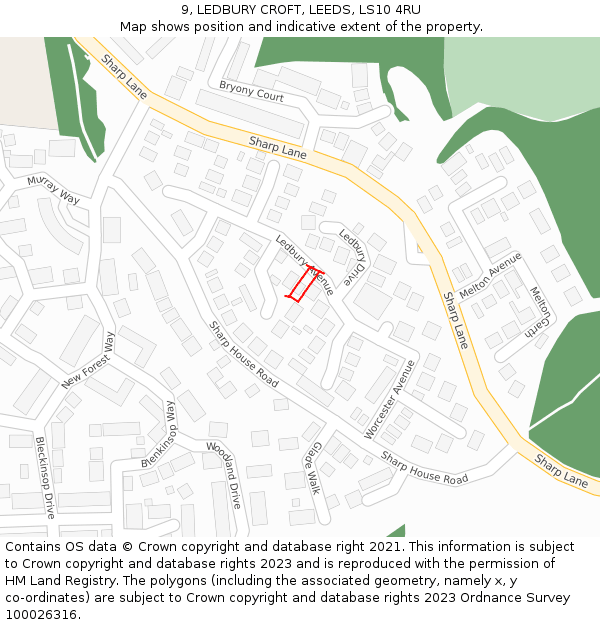 9, LEDBURY CROFT, LEEDS, LS10 4RU: Location map and indicative extent of plot
