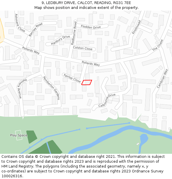 9, LEDBURY DRIVE, CALCOT, READING, RG31 7EE: Location map and indicative extent of plot