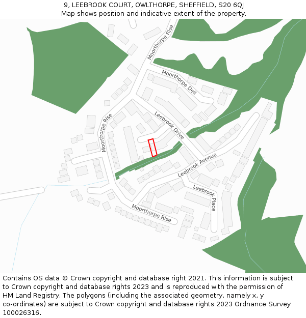 9, LEEBROOK COURT, OWLTHORPE, SHEFFIELD, S20 6QJ: Location map and indicative extent of plot