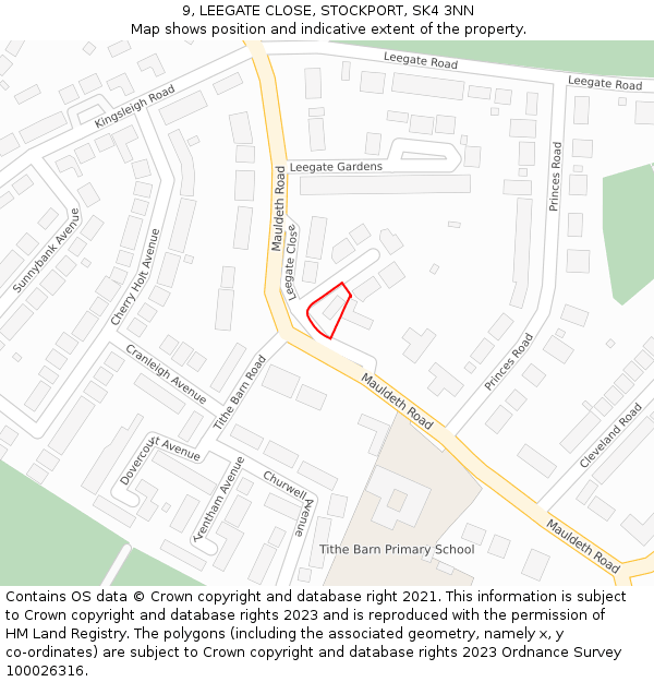9, LEEGATE CLOSE, STOCKPORT, SK4 3NN: Location map and indicative extent of plot