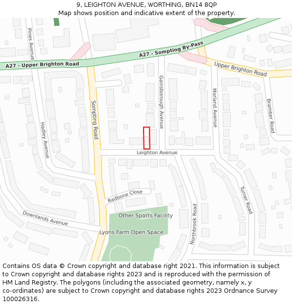 9, LEIGHTON AVENUE, WORTHING, BN14 8QP: Location map and indicative extent of plot