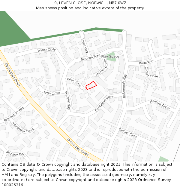 9, LEVEN CLOSE, NORWICH, NR7 0WZ: Location map and indicative extent of plot