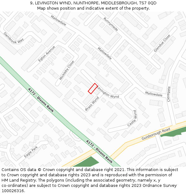 9, LEVINGTON WYND, NUNTHORPE, MIDDLESBROUGH, TS7 0QD: Location map and indicative extent of plot