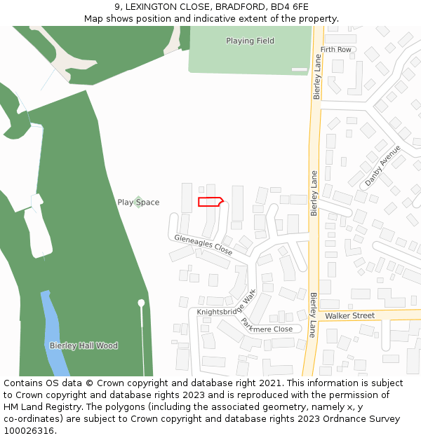 9, LEXINGTON CLOSE, BRADFORD, BD4 6FE: Location map and indicative extent of plot