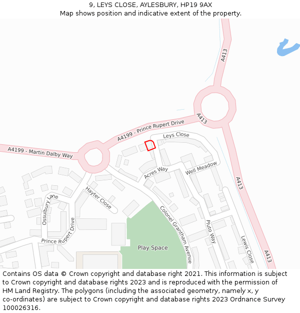 9, LEYS CLOSE, AYLESBURY, HP19 9AX: Location map and indicative extent of plot