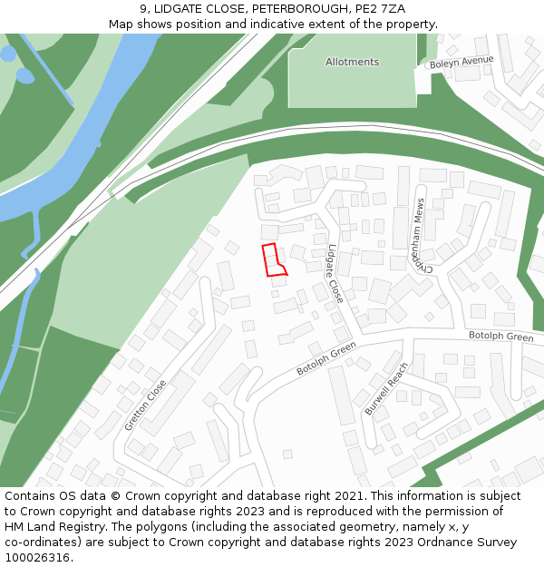 9, LIDGATE CLOSE, PETERBOROUGH, PE2 7ZA: Location map and indicative extent of plot