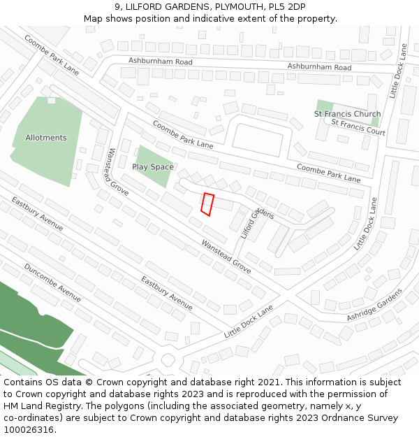 9, LILFORD GARDENS, PLYMOUTH, PL5 2DP: Location map and indicative extent of plot