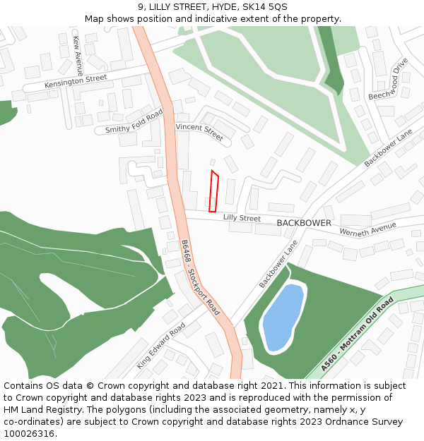 9, LILLY STREET, HYDE, SK14 5QS: Location map and indicative extent of plot