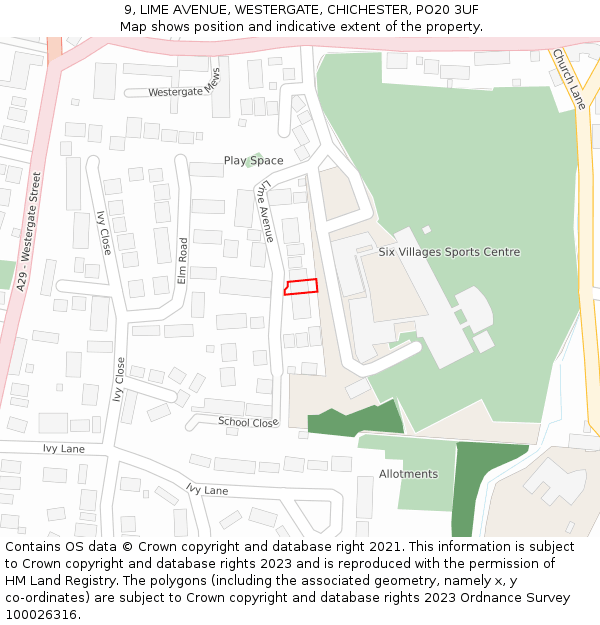 9, LIME AVENUE, WESTERGATE, CHICHESTER, PO20 3UF: Location map and indicative extent of plot