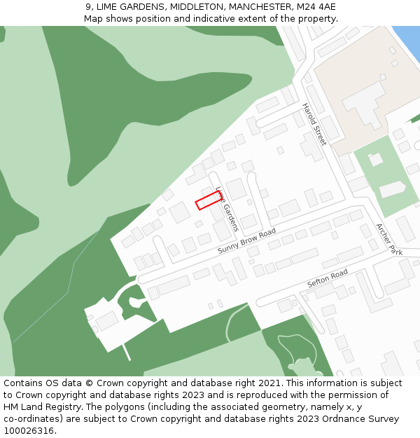 9, LIME GARDENS, MIDDLETON, MANCHESTER, M24 4AE: Location map and indicative extent of plot