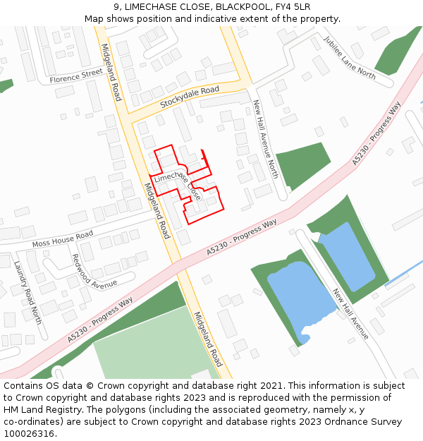 9, LIMECHASE CLOSE, BLACKPOOL, FY4 5LR: Location map and indicative extent of plot