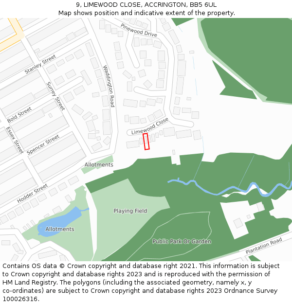 9, LIMEWOOD CLOSE, ACCRINGTON, BB5 6UL: Location map and indicative extent of plot