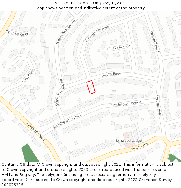 9, LINACRE ROAD, TORQUAY, TQ2 8LE: Location map and indicative extent of plot
