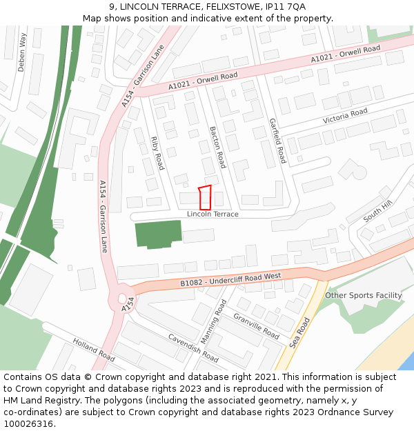 9, LINCOLN TERRACE, FELIXSTOWE, IP11 7QA: Location map and indicative extent of plot