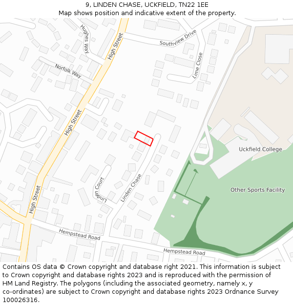 9, LINDEN CHASE, UCKFIELD, TN22 1EE: Location map and indicative extent of plot
