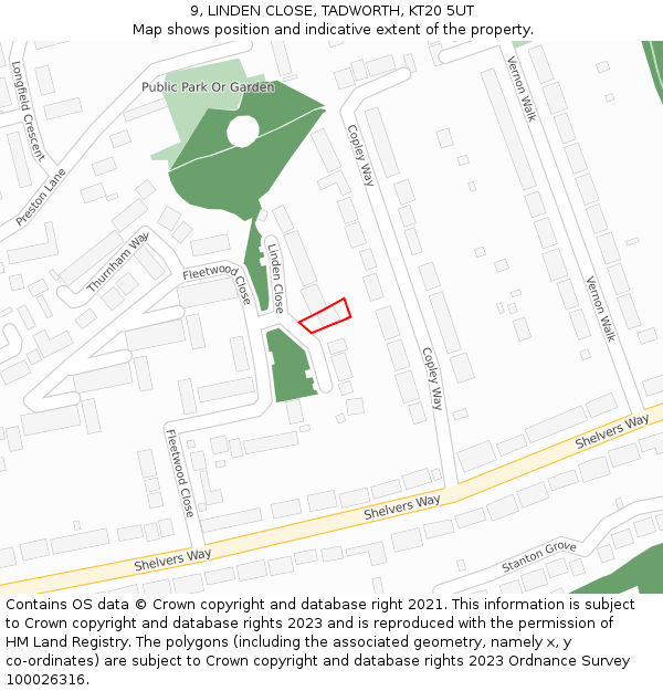 9, LINDEN CLOSE, TADWORTH, KT20 5UT: Location map and indicative extent of plot