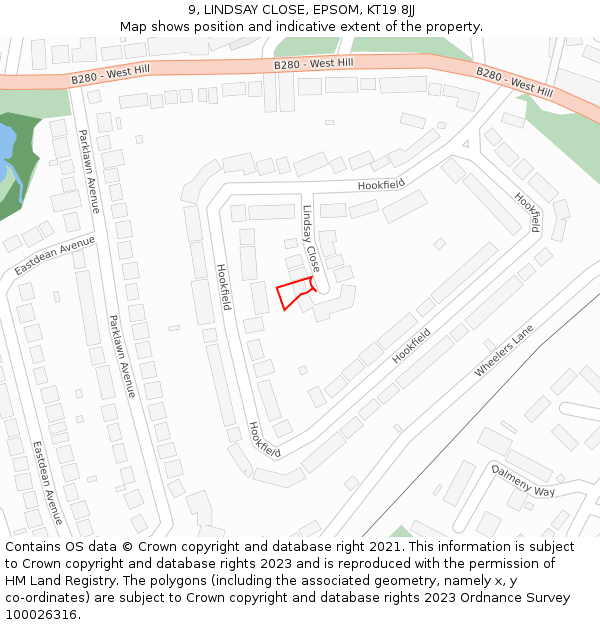 9, LINDSAY CLOSE, EPSOM, KT19 8JJ: Location map and indicative extent of plot