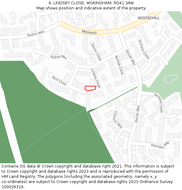 9, LINDSEY CLOSE, WOKINGHAM, RG41 3AW: Location map and indicative extent of plot