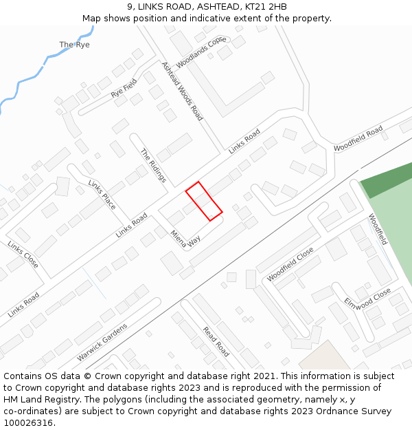 9, LINKS ROAD, ASHTEAD, KT21 2HB: Location map and indicative extent of plot