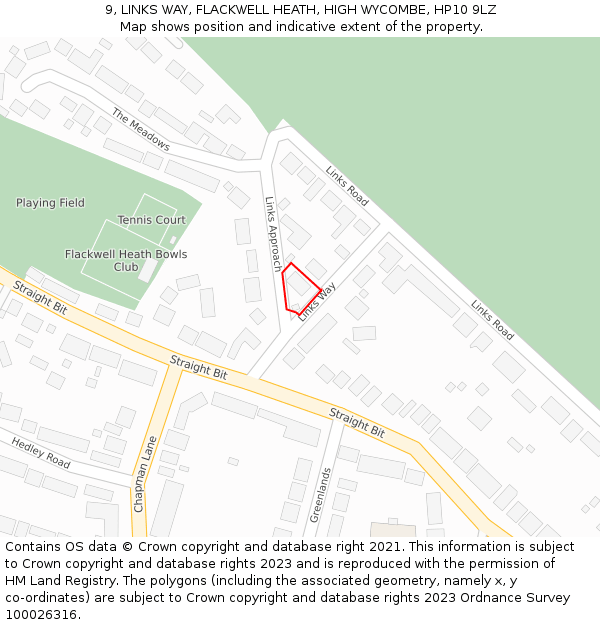 9, LINKS WAY, FLACKWELL HEATH, HIGH WYCOMBE, HP10 9LZ: Location map and indicative extent of plot