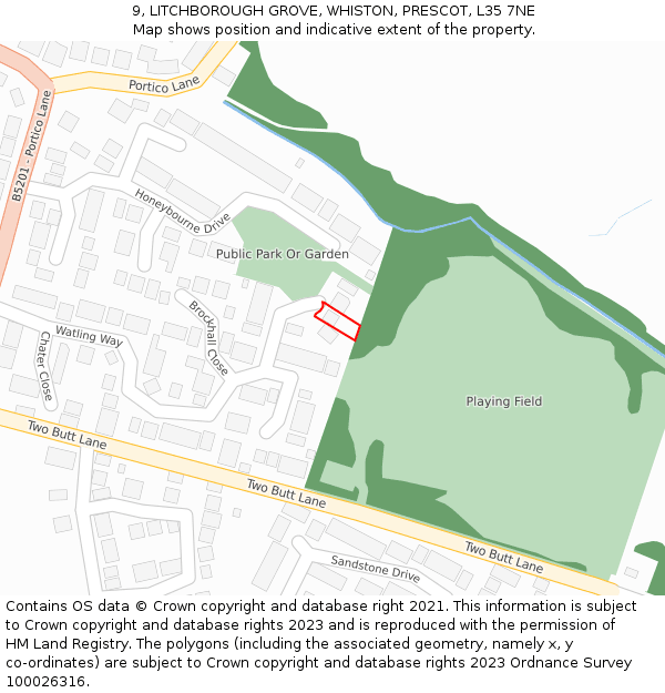 9, LITCHBOROUGH GROVE, WHISTON, PRESCOT, L35 7NE: Location map and indicative extent of plot