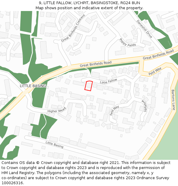 9, LITTLE FALLOW, LYCHPIT, BASINGSTOKE, RG24 8UN: Location map and indicative extent of plot