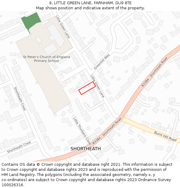9, LITTLE GREEN LANE, FARNHAM, GU9 8TE: Location map and indicative extent of plot