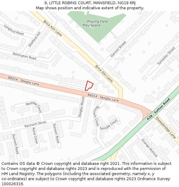 9, LITTLE ROBINS COURT, MANSFIELD, NG19 6RJ: Location map and indicative extent of plot