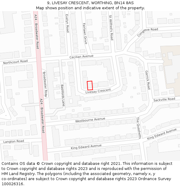 9, LIVESAY CRESCENT, WORTHING, BN14 8AS: Location map and indicative extent of plot