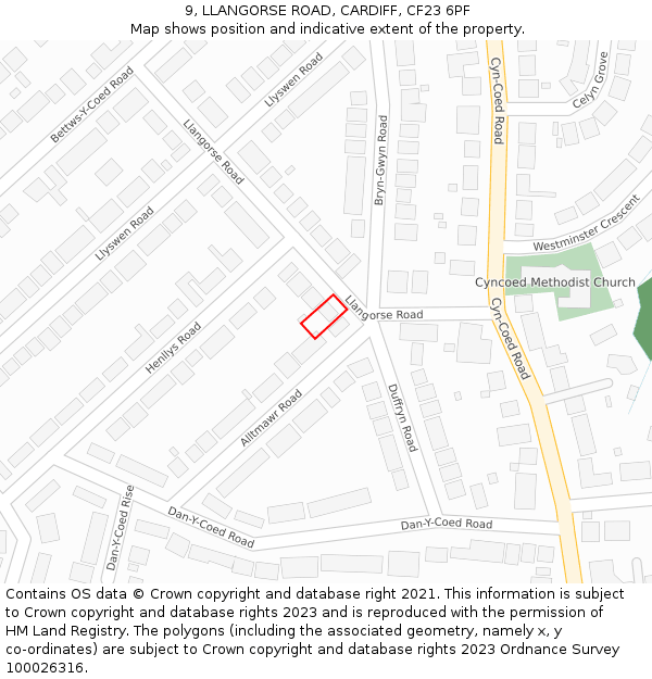 9, LLANGORSE ROAD, CARDIFF, CF23 6PF: Location map and indicative extent of plot