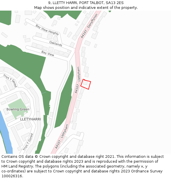 9, LLETTY HARRI, PORT TALBOT, SA13 2ES: Location map and indicative extent of plot