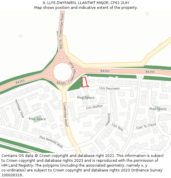 9, LLYS DWYNWEN, LLANTWIT MAJOR, CF61 2UH: Location map and indicative extent of plot