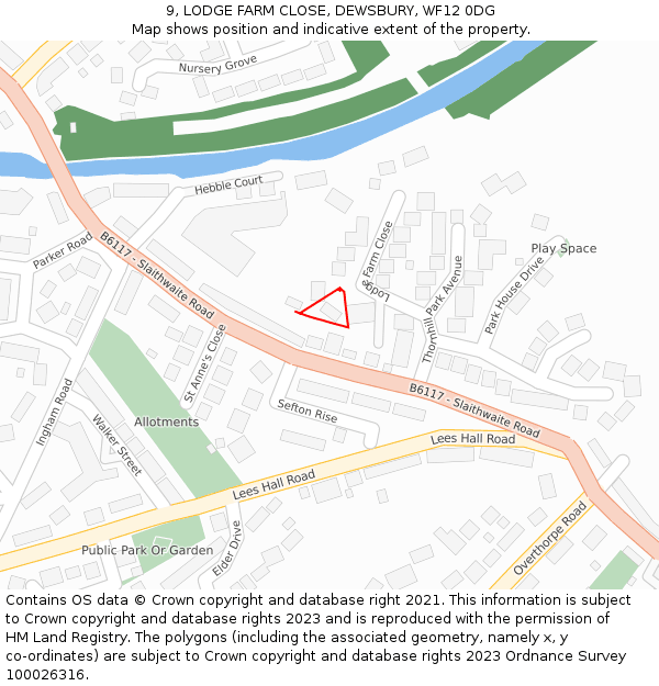 9, LODGE FARM CLOSE, DEWSBURY, WF12 0DG: Location map and indicative extent of plot