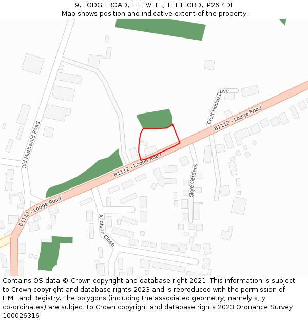 9, LODGE ROAD, FELTWELL, THETFORD, IP26 4DL: Location map and indicative extent of plot